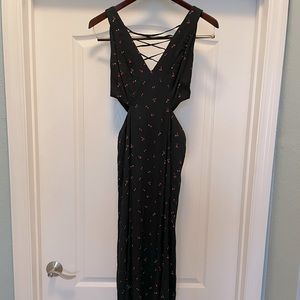 Brand NEW, never worn, cut out maxi dress, size S black with cherry pattern